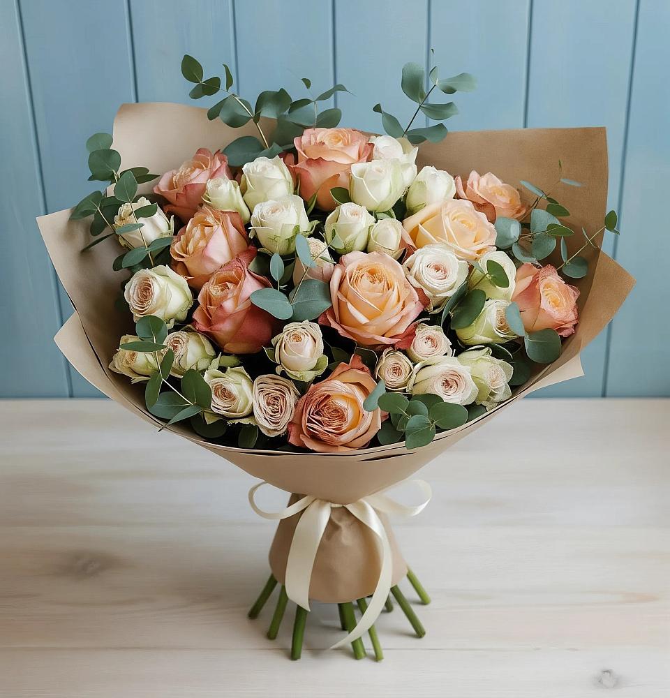 Букет цветов из: Альстромерии и Розы в Буе