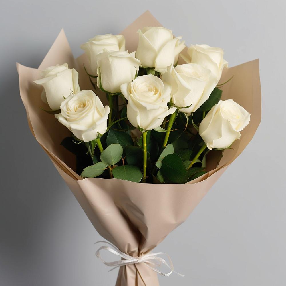 Букет 9 Белых роз Эдлесс Лав в Буе