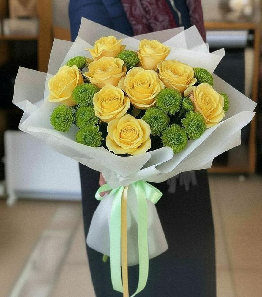 Букет цветов из: Хризантемы и Розы в Буе