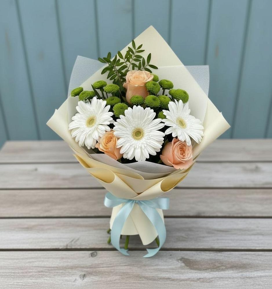 Букет цветов из: Герберы, Розы и Хризантемы в Буе