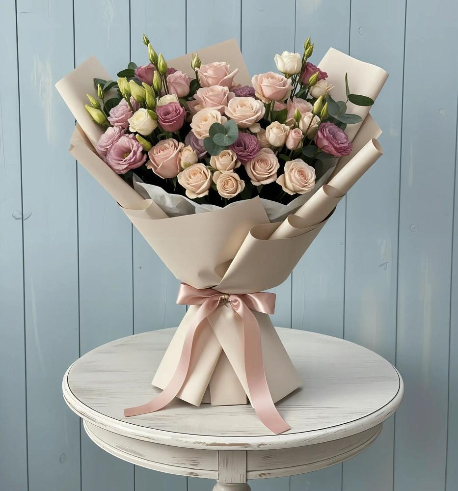 Букет цветов из: Розы и Лизиантусы в Буе