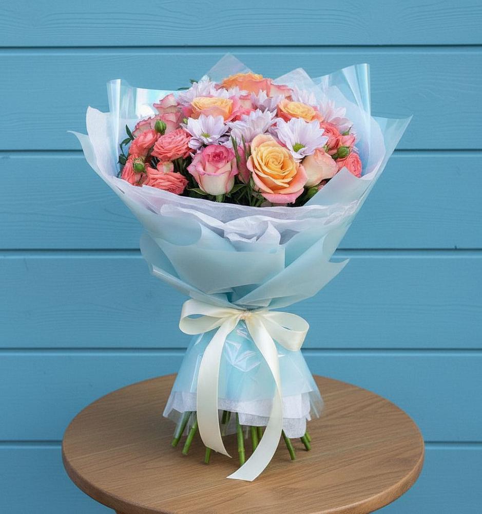 Букет цветов из: Хризантемы и Розы в Буе