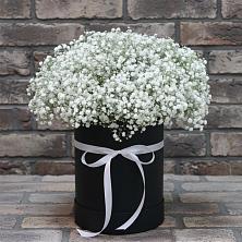 Цветочная композиция из Гипсофила в шляпной коробке в Буе